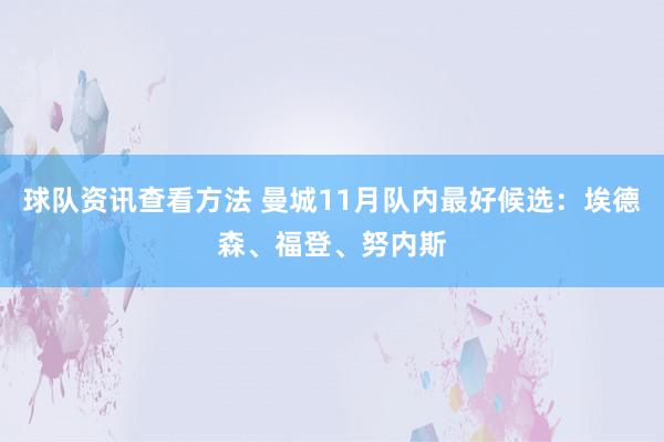 球队资讯查看方法 曼城11月队内最好候选：埃德森、福登、努内斯