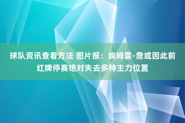 球队资讯查看方法 图片报：埃姆雷-詹或因此前红牌停赛绝对失去多特主力位置