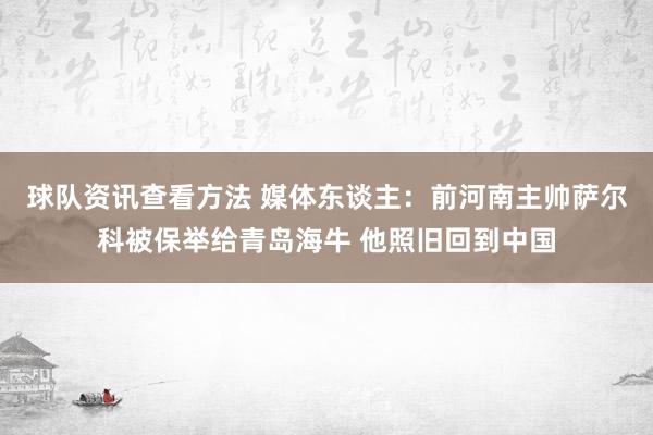 球队资讯查看方法 媒体东谈主：前河南主帅萨尔科被保举给青岛海牛 他照旧回到中国