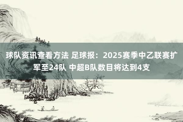 球队资讯查看方法 足球报：2025赛季中乙联赛扩军至24队 中超B队数目将达到4支